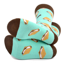 Load image into Gallery viewer, Parquet Men’s S’mores Pattern Novelty Crew Socks – Turquoise
