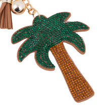 Load image into Gallery viewer, Nollia Bling Crystal Palm Tree Charm – Sparkly Tropical Tassel Keychain

