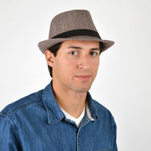 Load image into Gallery viewer, Westend Fall/Winter Brown &amp; Beige Herringbone Trilby Fedora Hat with Black Band Trim
