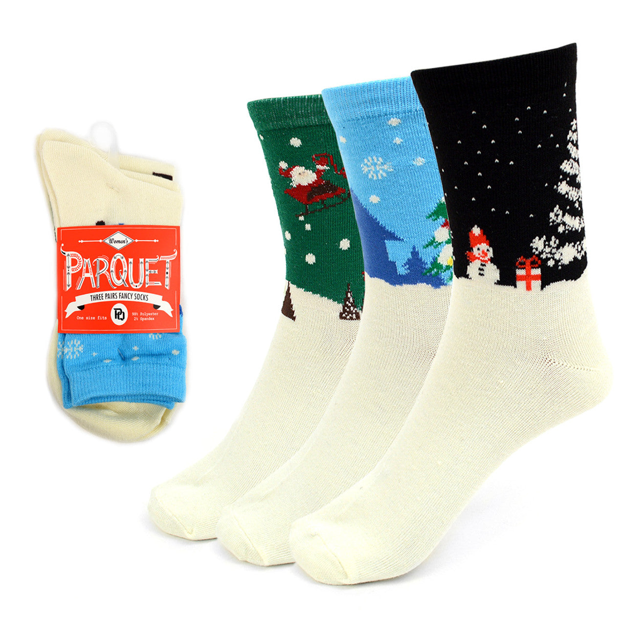 Parquet 3-Pair Pack Ladies Christmas Holidays Crew Socks