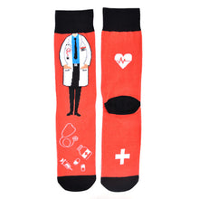 Load image into Gallery viewer, Parquet Men’s Doctor Pattern Novelty Crew Socks – Bright Orange &amp; Black
