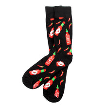 Load image into Gallery viewer, Parquet Men’s Hot Sauce &amp; Chili Pepper Novelty Crew Socks – Black
