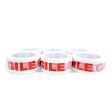 Load image into Gallery viewer, 6 Rolls “FRAGILE” Packing Tape – 2" Wide, Commercial Grade, Red Print, Clear Adhesive
