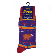 Load image into Gallery viewer, Parquet Men’s Brown Bear Fun Novelty Crew Socks – Purple or Light Blue
