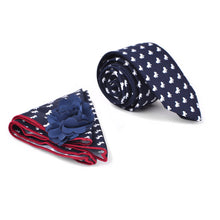 Load image into Gallery viewer, Feraricci Men's Navy Petite Bows Cotton Skinny Tie Gift Set – Includes Pocket Square &amp; Lapel Flower
