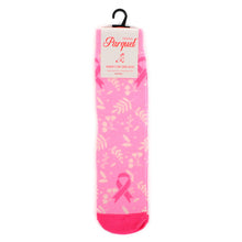 Load image into Gallery viewer, Parquet Women’s Light Pink Leaf Pattern Breast Cancer Awareness Crew Socks
