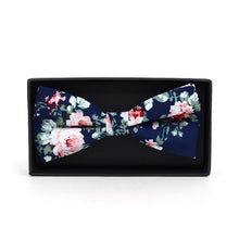 Load image into Gallery viewer, Navy Floral Cotton Banded Bow Tie – Handmade &amp; Boxed
