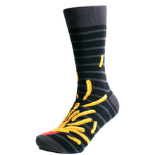 Load image into Gallery viewer, Parquet Men’s French Fries Box Novelty Crew Socks – Black &amp; Gray
