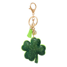 Load image into Gallery viewer, Nollia Bling Crystal Clover Bag Charm – Green Rhinestone Lucky Keychain Accessory
