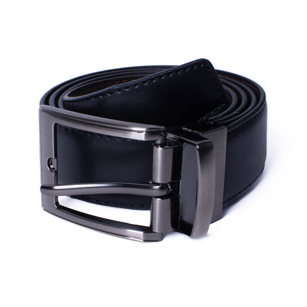 Umo Lorenzo Men's PU Reversible Belt with Silver Buckle – 5 Sizes