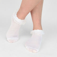 Load image into Gallery viewer, 12-Pack Solid Color Frilly Lace Ankle Socks for Women – Black or White
