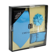 Load image into Gallery viewer, Umo Lorenzo 12-Piece Solid Color Tie, Hanky &amp; Lapel Pin Box Set
