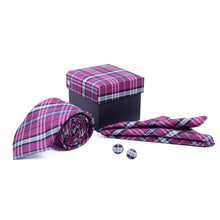 Load image into Gallery viewer, Clericci 12-Piece ASSORTED Spring/Summer Plaid Tie, Hanky &amp; Cufflink Gift Box Set

