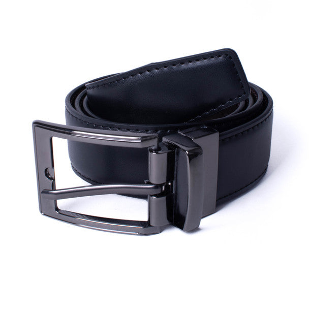 Umo Lorenzo Men's PU Reversible Belt with Black Buckle – 5 Sizes