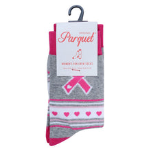 Load image into Gallery viewer, Parquet Women’s Gray &amp; Pink Heart Stripe Breast Cancer Awareness Novelty Socks
