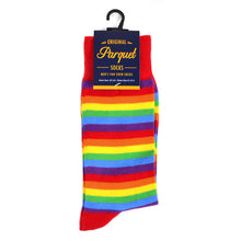 Load image into Gallery viewer, Parquet Men’s Rainbow Striped Novelty Crew Socks – Multicolor

