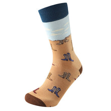 Load image into Gallery viewer, Parquet Men’s Cowboy Boot Novelty Crew Socks – Light Brown
