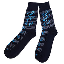 Load image into Gallery viewer, Parquet Men’s Music Notes Novelty Crew Socks – Navy or Black
