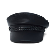 Load image into Gallery viewer, Nollia Women’s Black Leather Baker Cap – PU Leather Greek Fisherman Hat
