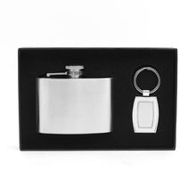 Load image into Gallery viewer, Umo Lorenzo 12pc Prepack Boxed Silver Tone Flask &amp; Keychain Gift Set – 4oz Stainless Steel
