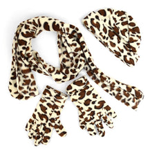 Load image into Gallery viewer, Nollia Women’s Jaguar Print Fleece Winter Hat, Scarf &amp; Gloves Set
