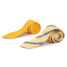 Load image into Gallery viewer, Umo Lorenzo Yellow Striped &amp; Solid Tie with Matching Hanky Gift Box Set – 4pc Formal Accessory Collection
