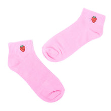 Load image into Gallery viewer, Nollia Women's Low Cut Strawberry Embroidery Ribbed Socks
