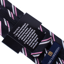 Load image into Gallery viewer, Umo Lorenzo Men's Black &amp; Pink Striped Zipper Pre-Tied Necktie
