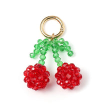 Load image into Gallery viewer, Nollia Crystal Beaded Cherry Bag Charm – Sparkly Red Fruit Keychain Accessory
