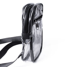 Load image into Gallery viewer, Clear Crossbody Mini Bag with black trim and adjustable strap, available at Club-One
