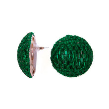 Load image into Gallery viewer, Nollia Round Baguette Stone Earrings – Red, Green &amp; Silver Statement Studs
