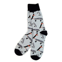 Load image into Gallery viewer, Parquet Men’s Skateboard Pattern Novelty Crew Socks – White &amp; Black
