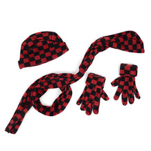 Load image into Gallery viewer, Nollia Women’s Fleece Red &amp; Black Checkered Winter Hat, Scarf &amp; Gloves Set
