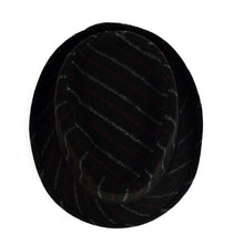 Load image into Gallery viewer, Westend Fall/Winter Black Wool-Type Trilby Fedora Hat with Burgundy &amp; Gray Stripes
