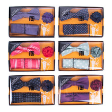 Load image into Gallery viewer, Umo Lorenzo 12-Piece Pattern Banded Bow Tie, Hanky &amp; Lapel Pin Box Set
