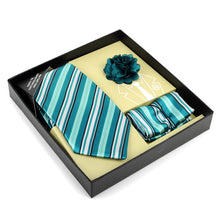 Load image into Gallery viewer, Umo Lorenzo 12-Piece Stripped Tie, Hanky &amp; Lapel Pin Box Set
