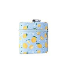 Load image into Gallery viewer, Nollia Medium Lemon Print Makeup Train Case – Blue Cosmetic Organizer with Mirror &amp; Handle for Travel or Home
