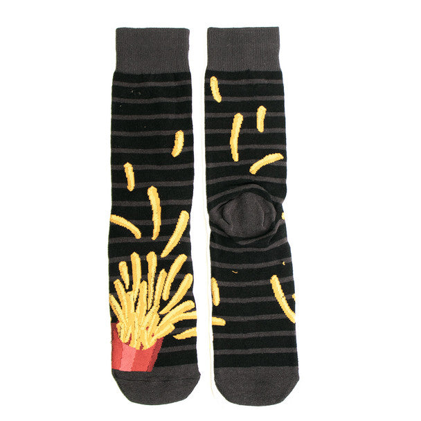 Parquet Men’s French Fries Box Novelty Crew Socks – Black & Gray