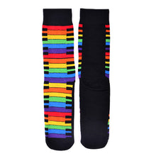 Load image into Gallery viewer, Parquet Men’s Rainbow Piano Keys Novelty Crew Socks – Black
