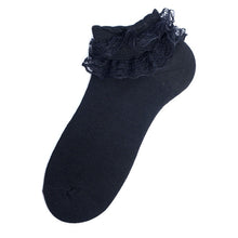 Load image into Gallery viewer, 12-Pack Solid Color Frilly Lace Ankle Socks for Women – Black or White
