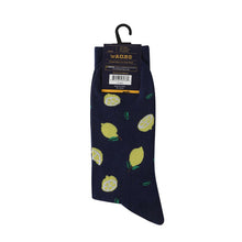 Load image into Gallery viewer, Parquet Men’s Lemon Novelty Crew Socks – Navy
