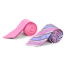 Load image into Gallery viewer, Umo Lorenzo Pink Striped &amp; Solid Tie with Matching Hanky Gift Box Set – 4pc Men’s Formal Accessory Set

