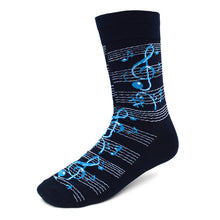 Load image into Gallery viewer, Parquet Men’s Music Notes Novelty Crew Socks – Navy or Black
