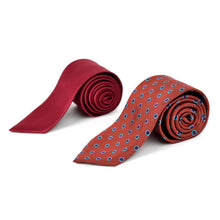 Load image into Gallery viewer, Umo Lorenzo Burgundy Dotted &amp; Solid Tie with Matching Hanky Gift Box Set – 4pc Men’s Formal Accessory Set
