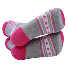 Load image into Gallery viewer, Parquet Women’s Gray &amp; Pink Heart Stripe Breast Cancer Awareness Novelty Socks
