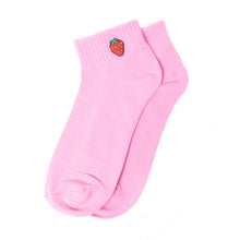 Load image into Gallery viewer, Nollia Women's Low Cut Strawberry Embroidery Ribbed Socks

