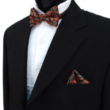 Load image into Gallery viewer, Laurant Bennet Red Paisley Banded Bow Tie &amp; Matching Hanky Set
