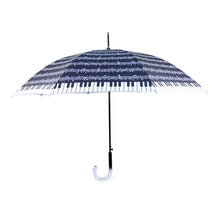 Load image into Gallery viewer, Parquet Music Note Auto Open Umbrella – Piano Print, Acrylic J-Handle, 41" Arc

