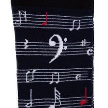 Load image into Gallery viewer, Parquet Men’s Music Sheet Note Novelty Crew Socks – Black

