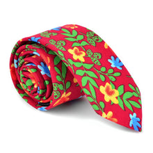 Load image into Gallery viewer, Feraricci Men’s Bright Floral Cotton Skinny Tie Gift Set – Includes Pocket Square &amp; Lapel Flower (Red, Navy, or Black)
